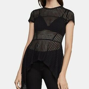 BCBGMAXAZRIA Striped-Lace Asymmetrical-Hem Top
